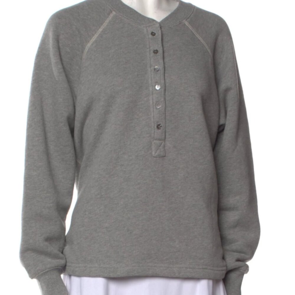 100% Cotton Marissa Webb Heather Grey Zach Vintage Henley Sweatshirt Sweater